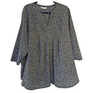 Croft & Borrow Womans 3/4 Sleeve Artsy Flowy Tunic Top Size 3X-4X Office Black